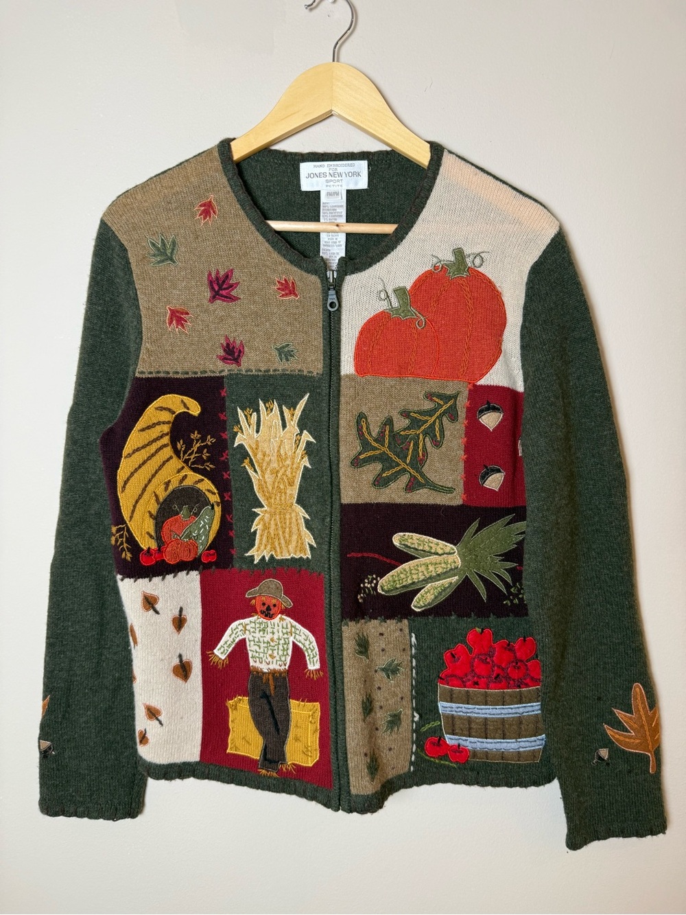 Jones New York Sport Hand Embroidered Harvest Cardigan Petite #DesignerKnit M
